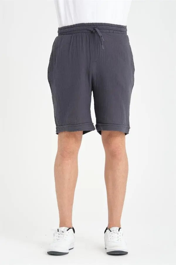 Short Homme en Mousseline de Coton à Revers – Coupe Confort