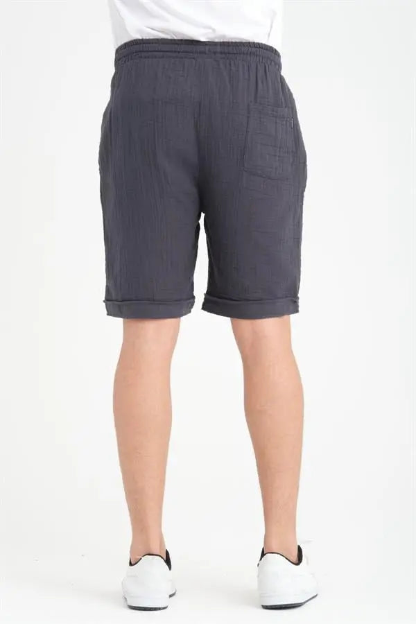 Short Homme en Mousseline de Coton à Revers – Coupe Confort