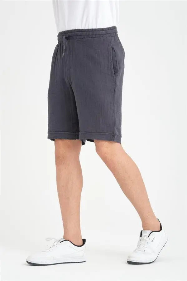 Short Homme en Mousseline de Coton à Revers – Coupe Confort