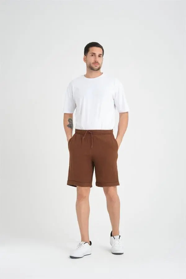 Short Homme en Mousseline de Coton à Revers – Coupe Confort