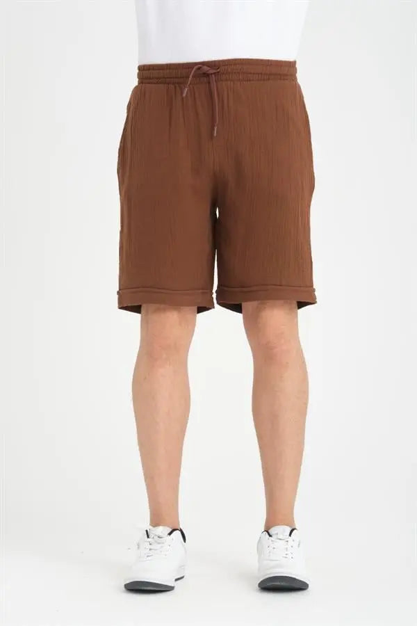 Short Homme en Mousseline de Coton à Revers – Coupe Confort