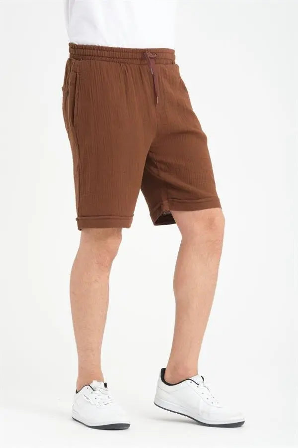 Short Homme en Mousseline de Coton à Revers – Coupe Confort