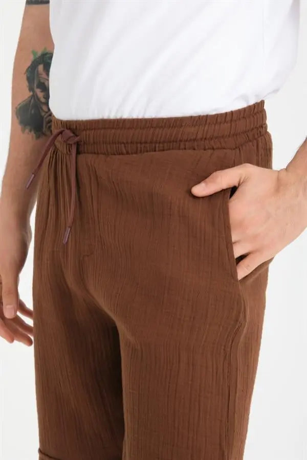 Short Homme en Mousseline de Coton à Revers – Coupe Confort