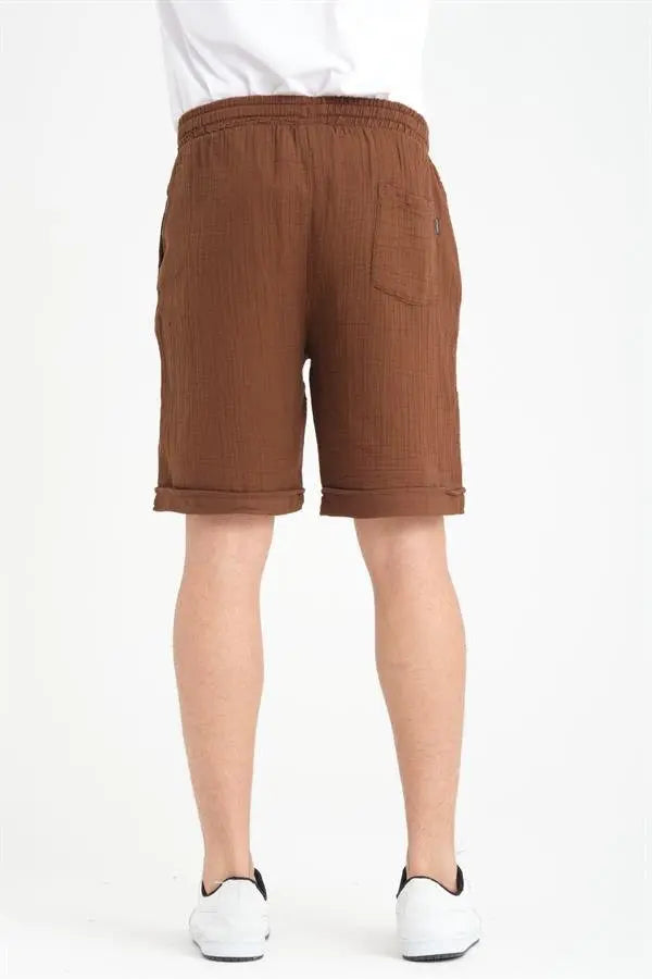 Short Homme en Mousseline de Coton à Revers – Coupe Confort