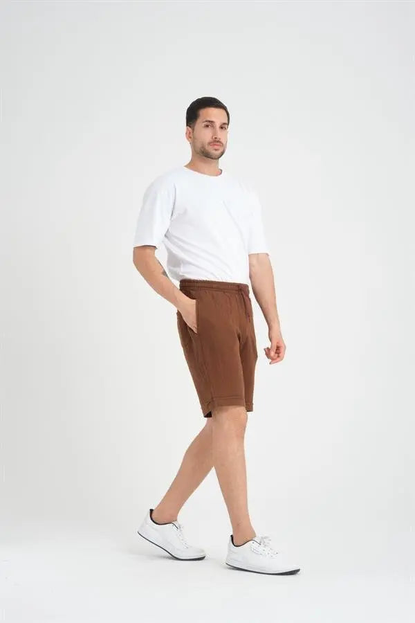 Short Homme en Mousseline de Coton à Revers – Coupe Confort