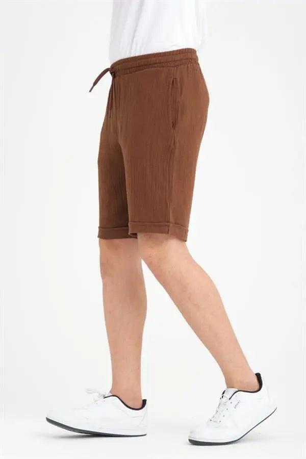 Short Homme en Mousseline de Coton à Revers – Coupe Confort