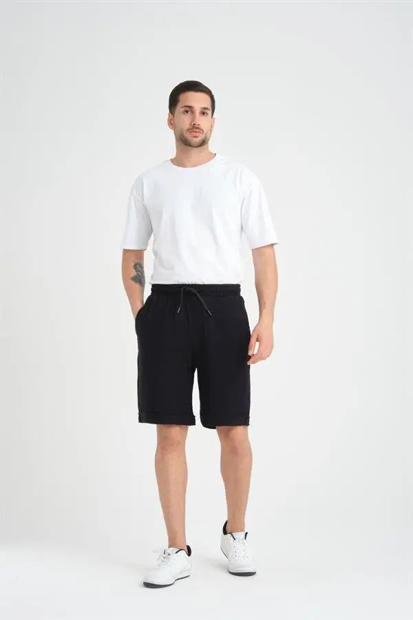 Short Homme en Mousseline de Coton à Revers – Coupe Confort
