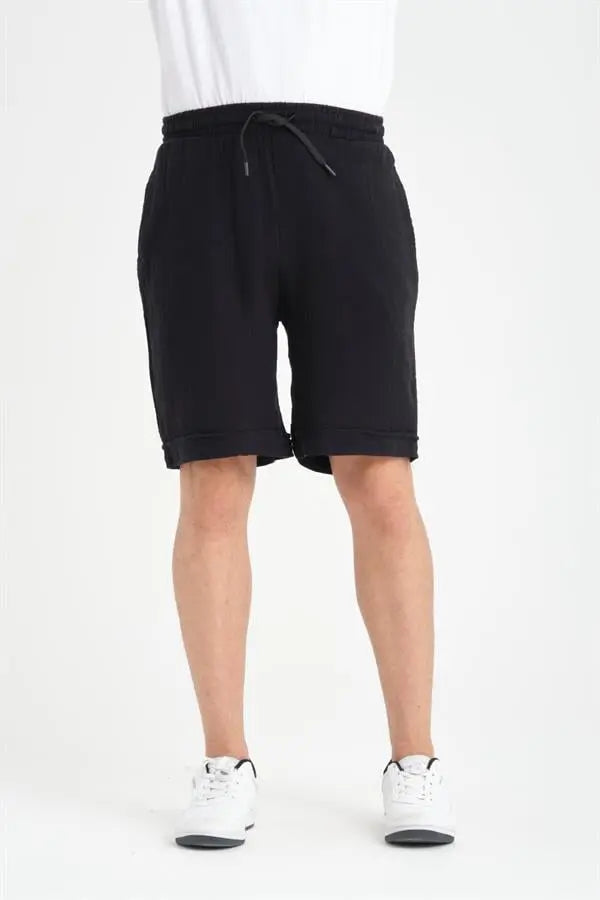 Short Homme en Mousseline de Coton à Revers – Coupe Confort