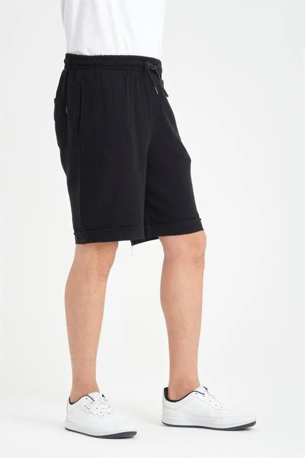 Short Homme en Mousseline de Coton à Revers – Coupe Confort