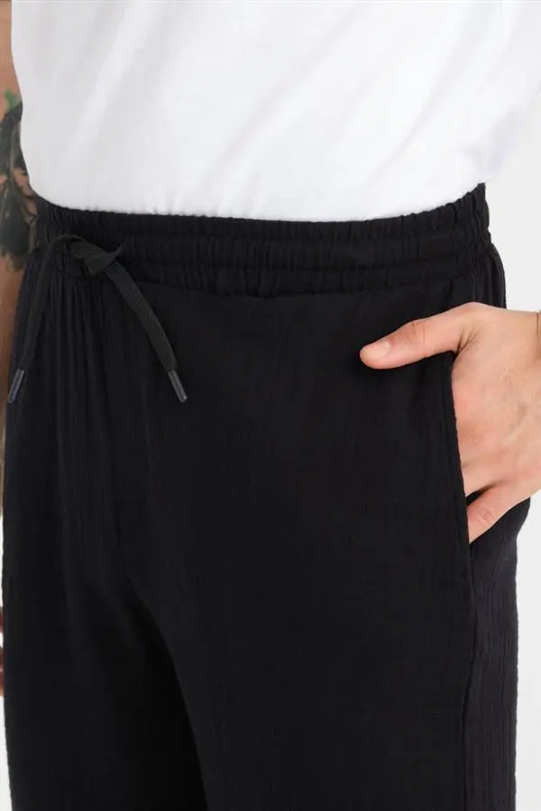 Short Homme en Mousseline de Coton à Revers – Coupe Confort