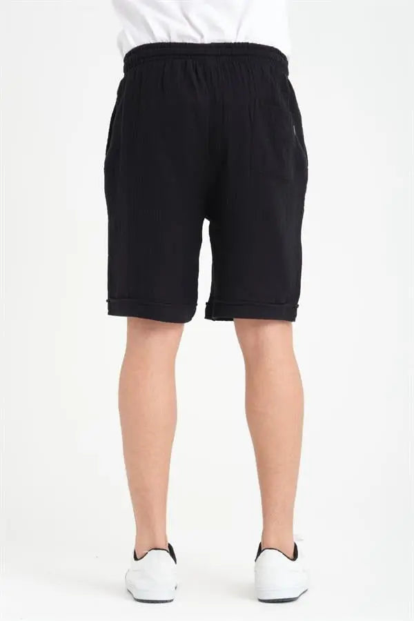 Short Homme en Mousseline de Coton à Revers – Coupe Confort