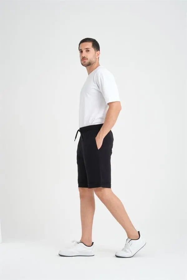 Short Homme en Mousseline de Coton à Revers – Coupe Confort