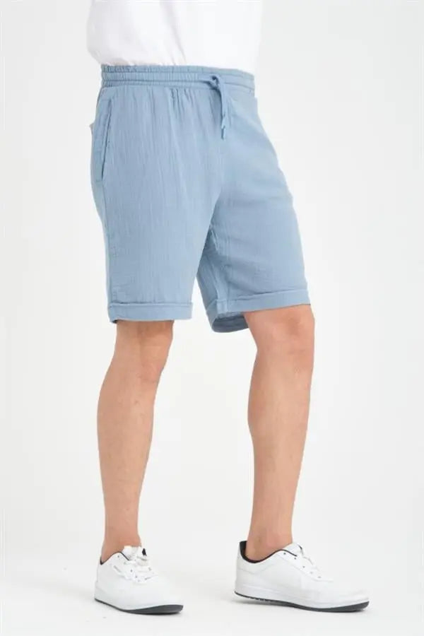 Short Homme en Mousseline de Coton à Revers – Coupe Confort