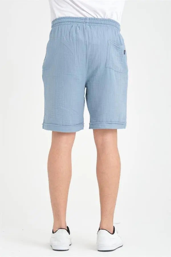 Short Homme en Mousseline de Coton à Revers – Coupe Confort