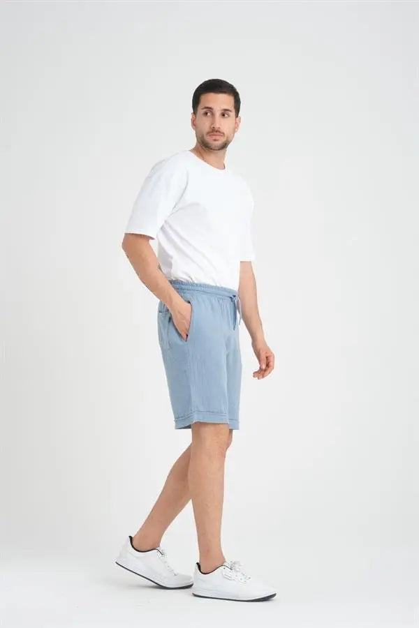 Short Homme en Mousseline de Coton à Revers – Coupe Confort