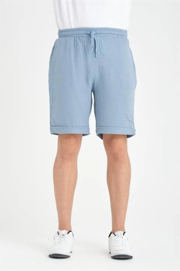 Short Homme en Mousseline de Coton à Revers – Coupe Confort