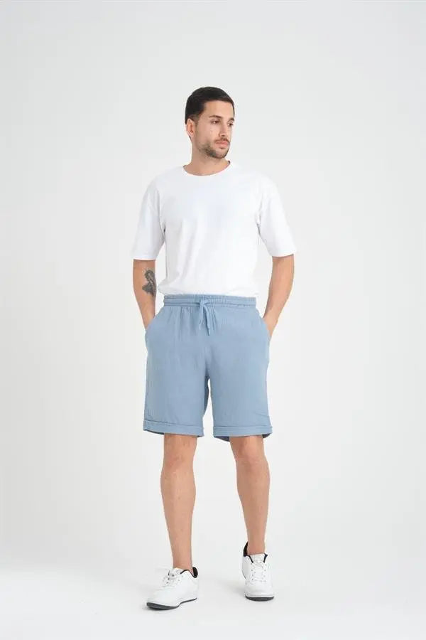 Short Homme en Mousseline de Coton à Revers – Coupe Confort