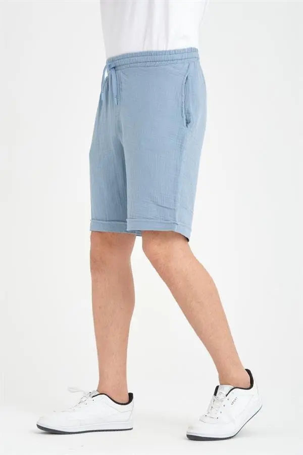 Short Homme en Mousseline de Coton à Revers – Coupe Confort