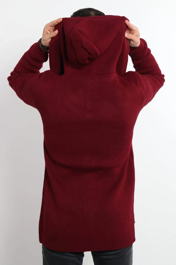 Poncho cardigan homme uni en maille avec capuche - Justyol