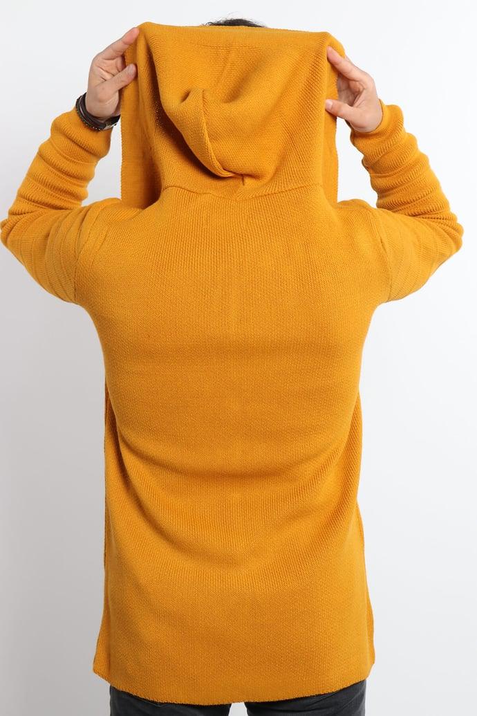 Poncho cardigan homme uni en maille avec capuche - Justyol