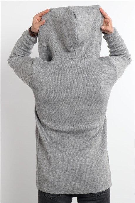 Poncho cardigan homme uni en maille avec capuche - Justyol