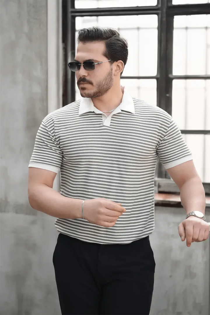 polo homme à rayures tricotées confortable