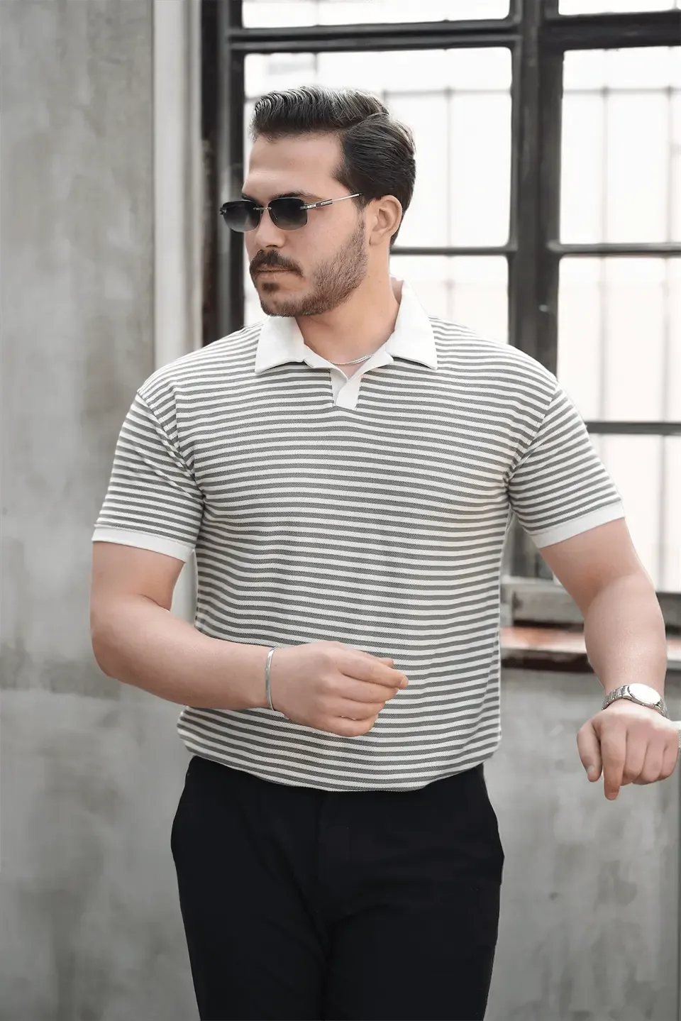 polo homme à rayures tricotées confortable - Justyol