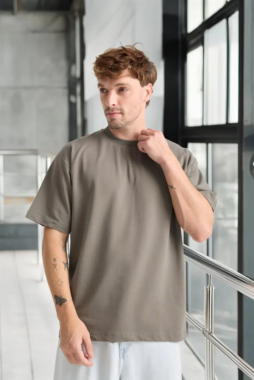 T-shirt homme oversize en coton col rond basique - Justyol