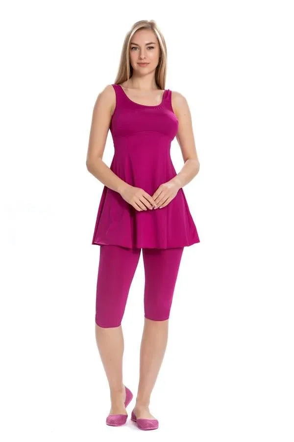 Maillot de bain avec jupe et leggings - Fuşya - Justyol