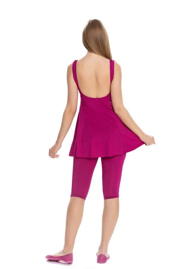 Maillot de bain avec jupe et leggings - Fuşya