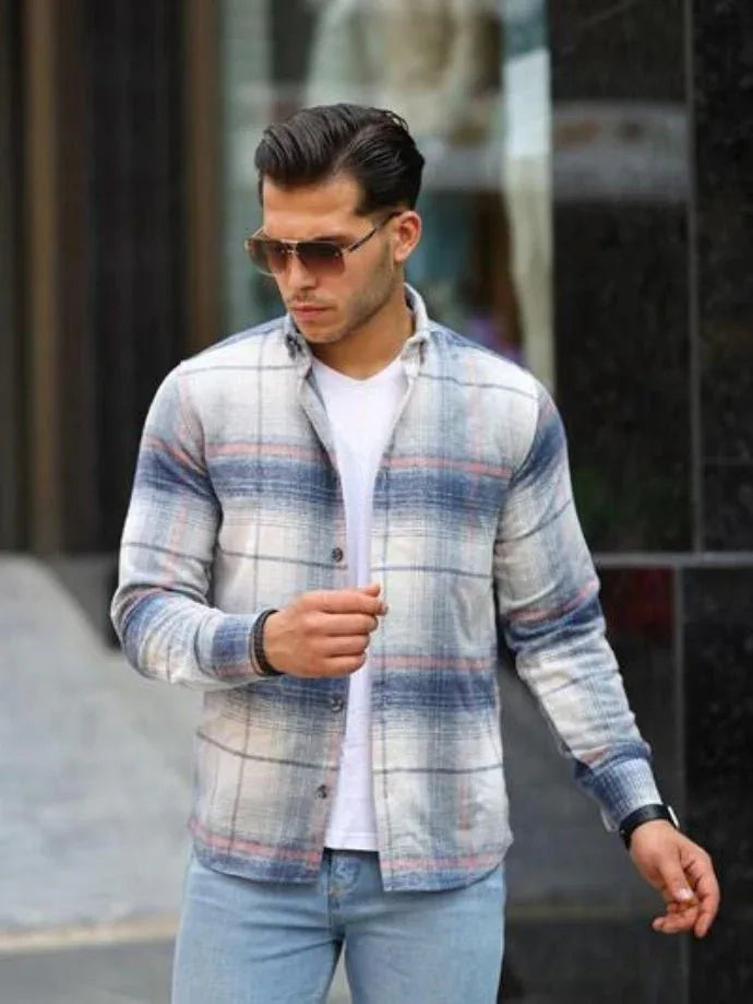 Chemise homme bûcheron rayée coupe fit en coton tricoté - Justyol