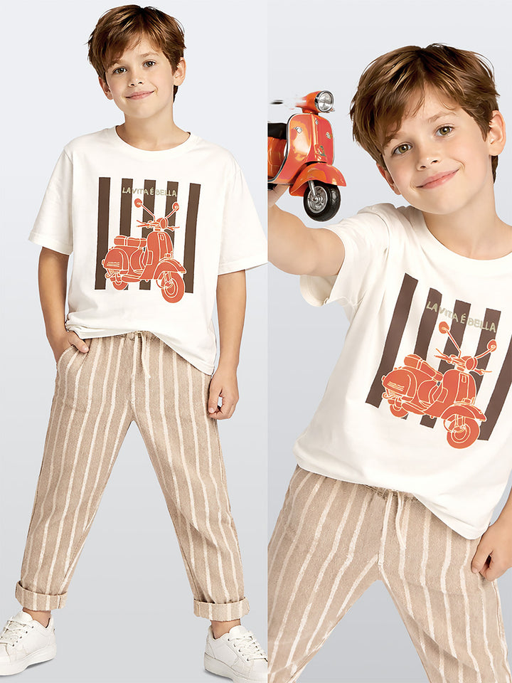 Ensemble garçon 2 pièces t-shirt imprimé et pantalon rayé – Confort et style été