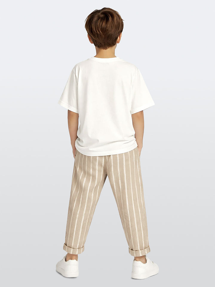 Ensemble garçon 2 pièces t-shirt imprimé et pantalon rayé – Confort et style été