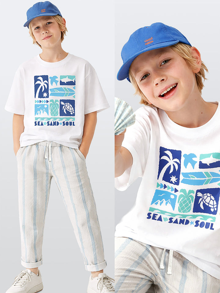 Ensemble garçon 2 pièces t-shirt imprimé été et pantalon rayé – Léger et confortable