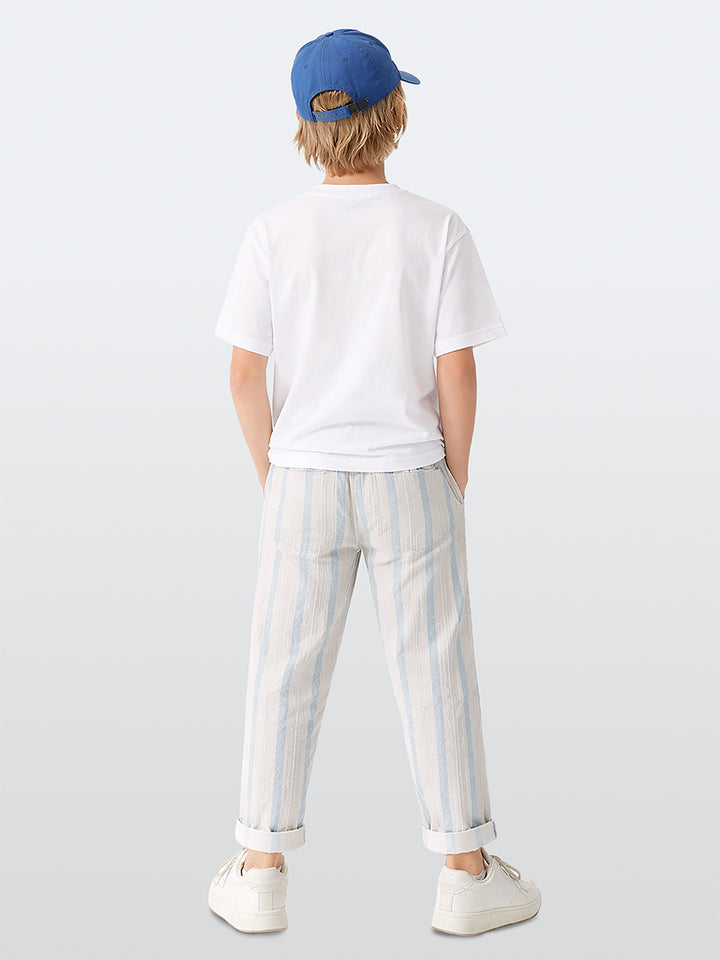 Ensemble garçon 2 pièces t-shirt imprimé été et pantalon rayé – Léger et confortable
