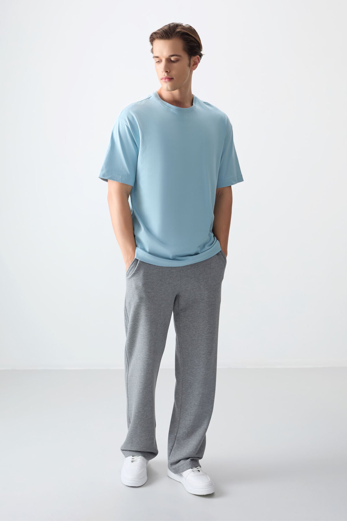 %100 pamuk kalin yumuşak dokulu oversize fit basic erkek t-shirt - 88353 - Justyol