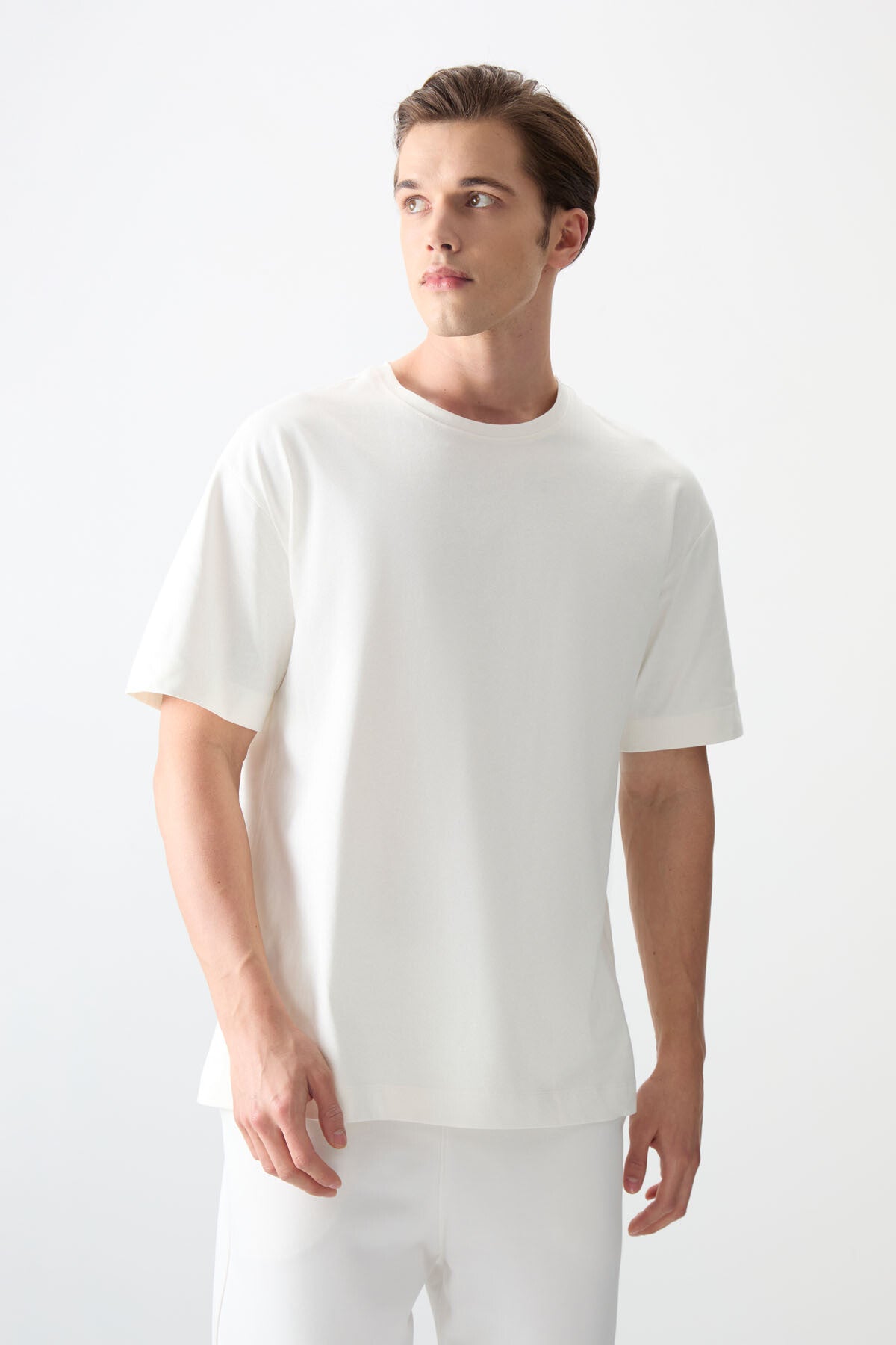%100 pamuk kalin yumuşak dokulu oversize fit basic erkek t-shirt - 88353 - Justyol