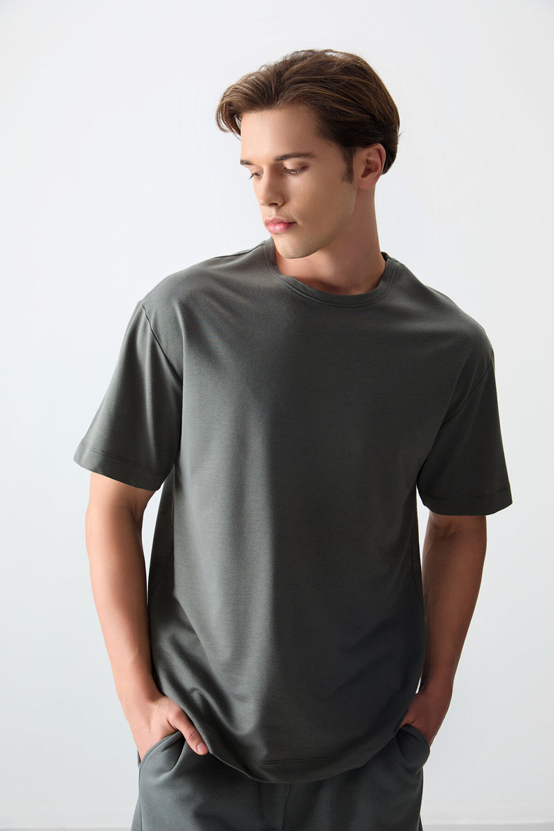 T-shirt Homme Basique Oversize en Coton Épais et Doux