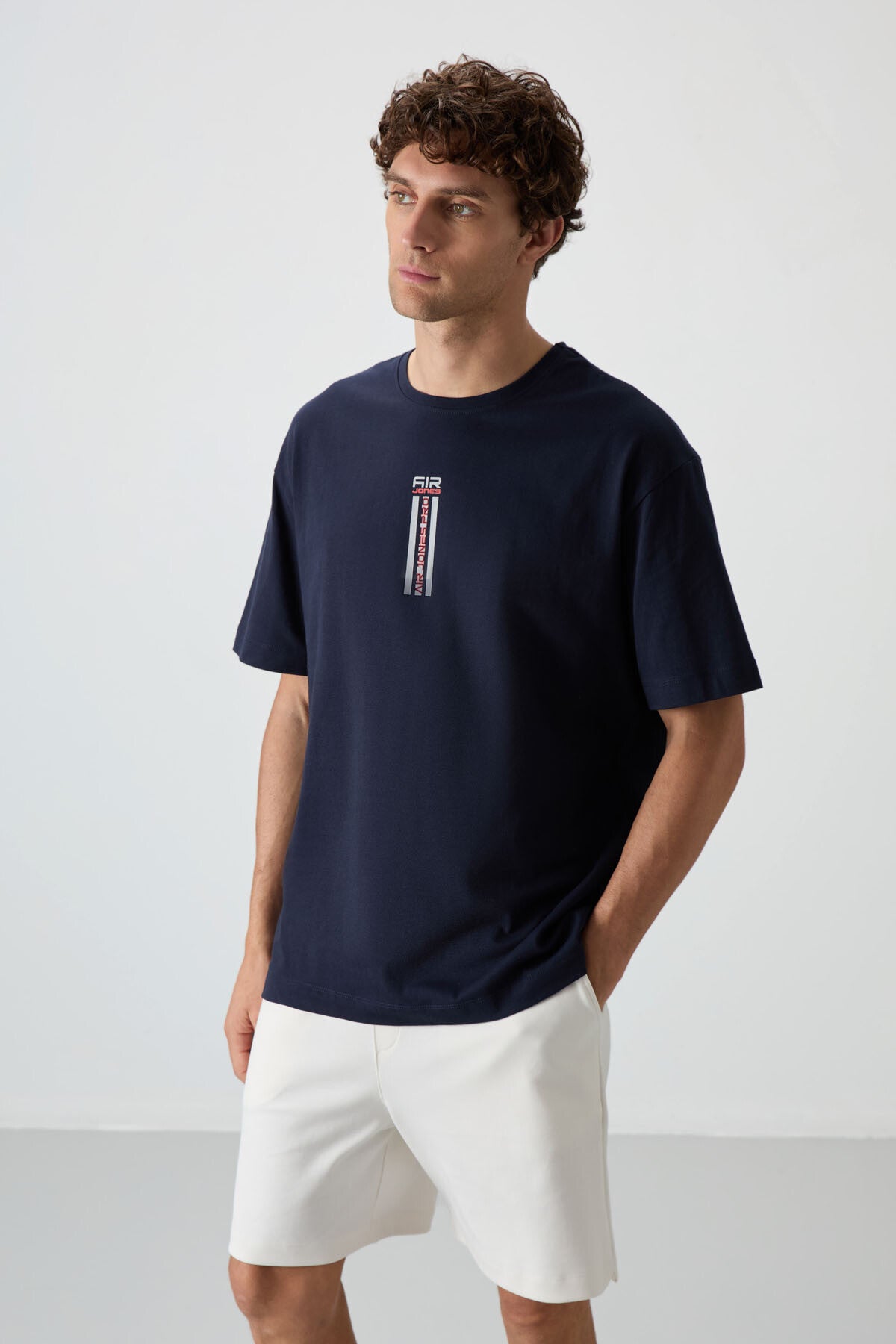 %100 pamuk kalin yumuşak dokulu oversize fit baskili erkek t-shirt - 88360 - Justyol