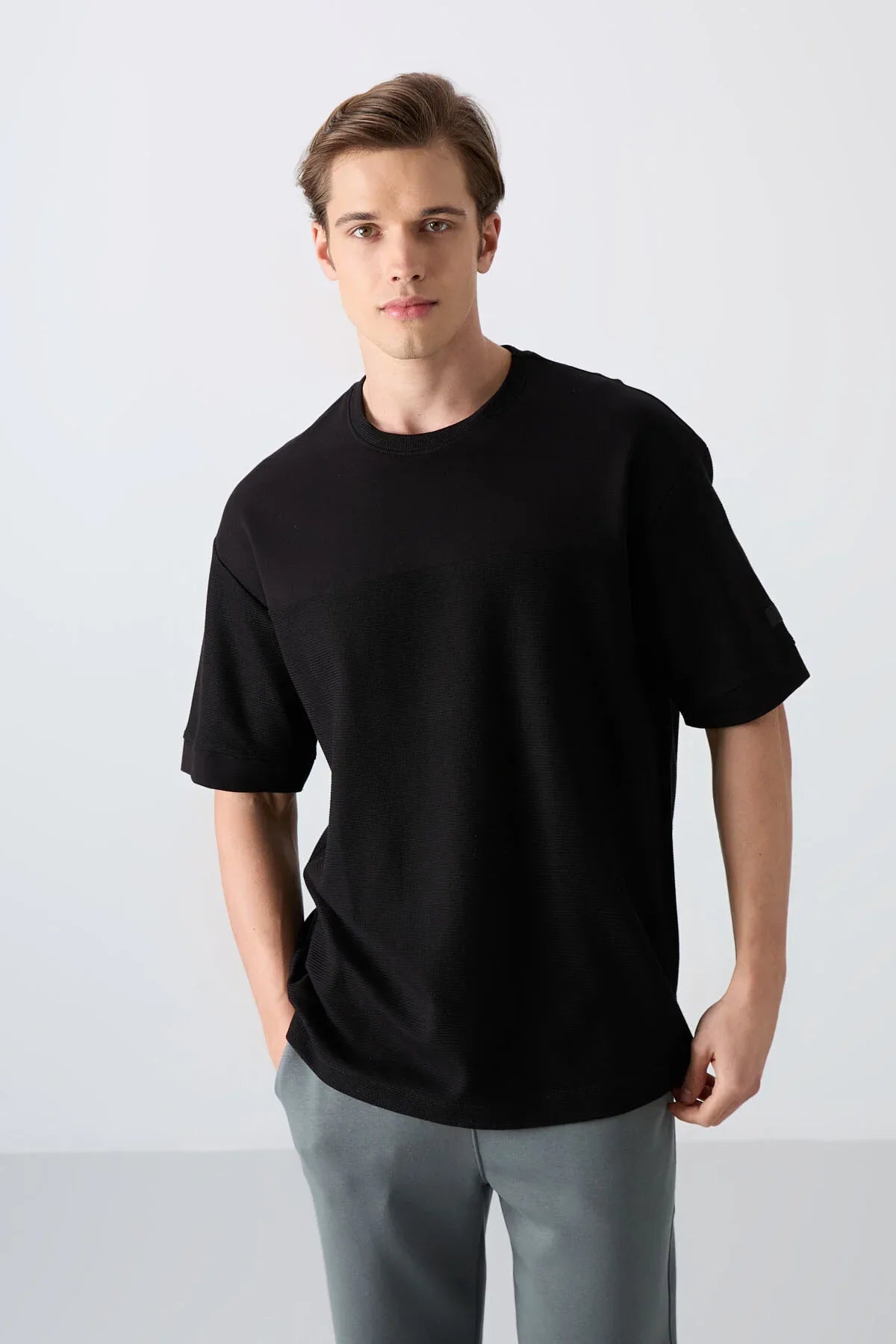 T-shirt homme oversize basic en coton épais à texture marquée - 88340 - Justyol