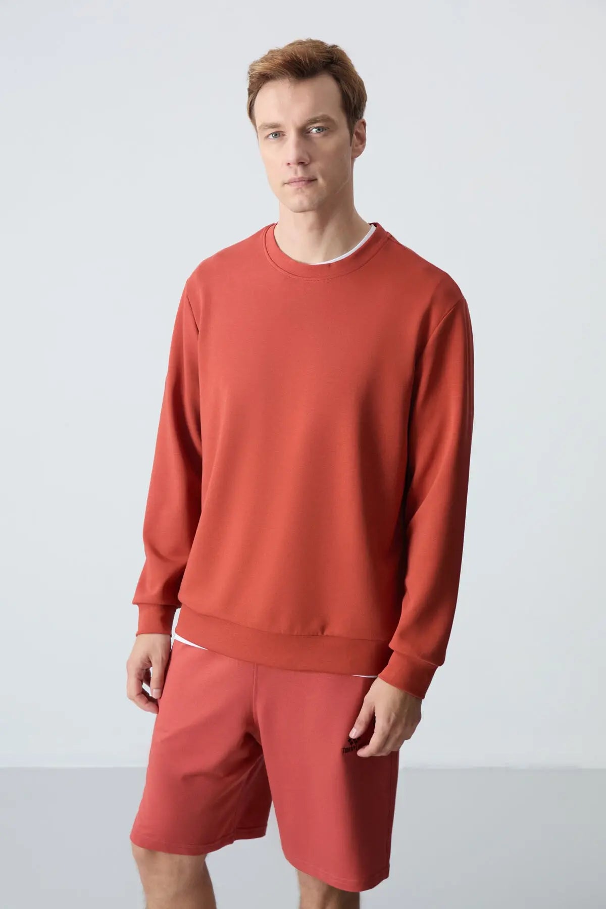 basic o yaka rahat form erkek sweatshirt - 88053 - Justyol