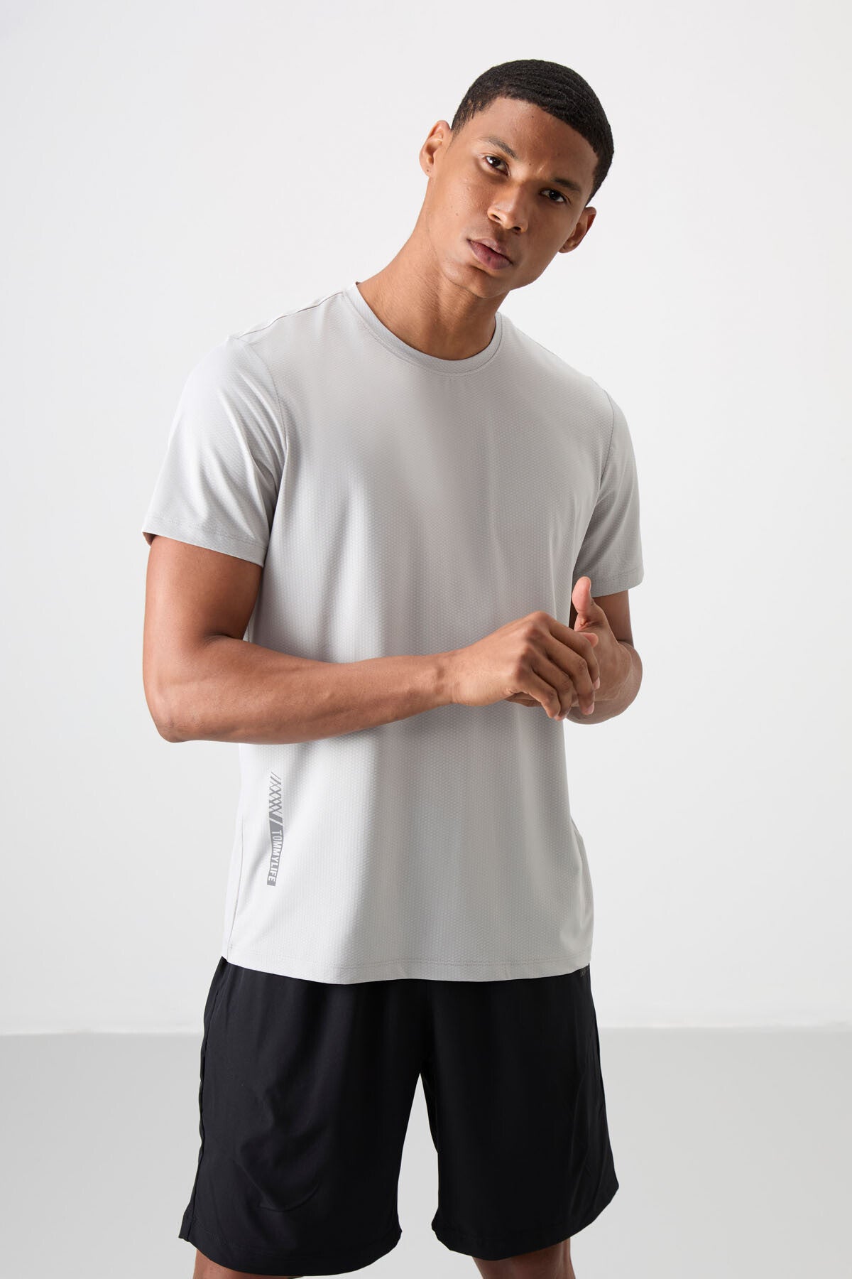 polyester nefes alan dokulu ince esnek standart fit erkek performans t-shirt - 88388 - Justyol