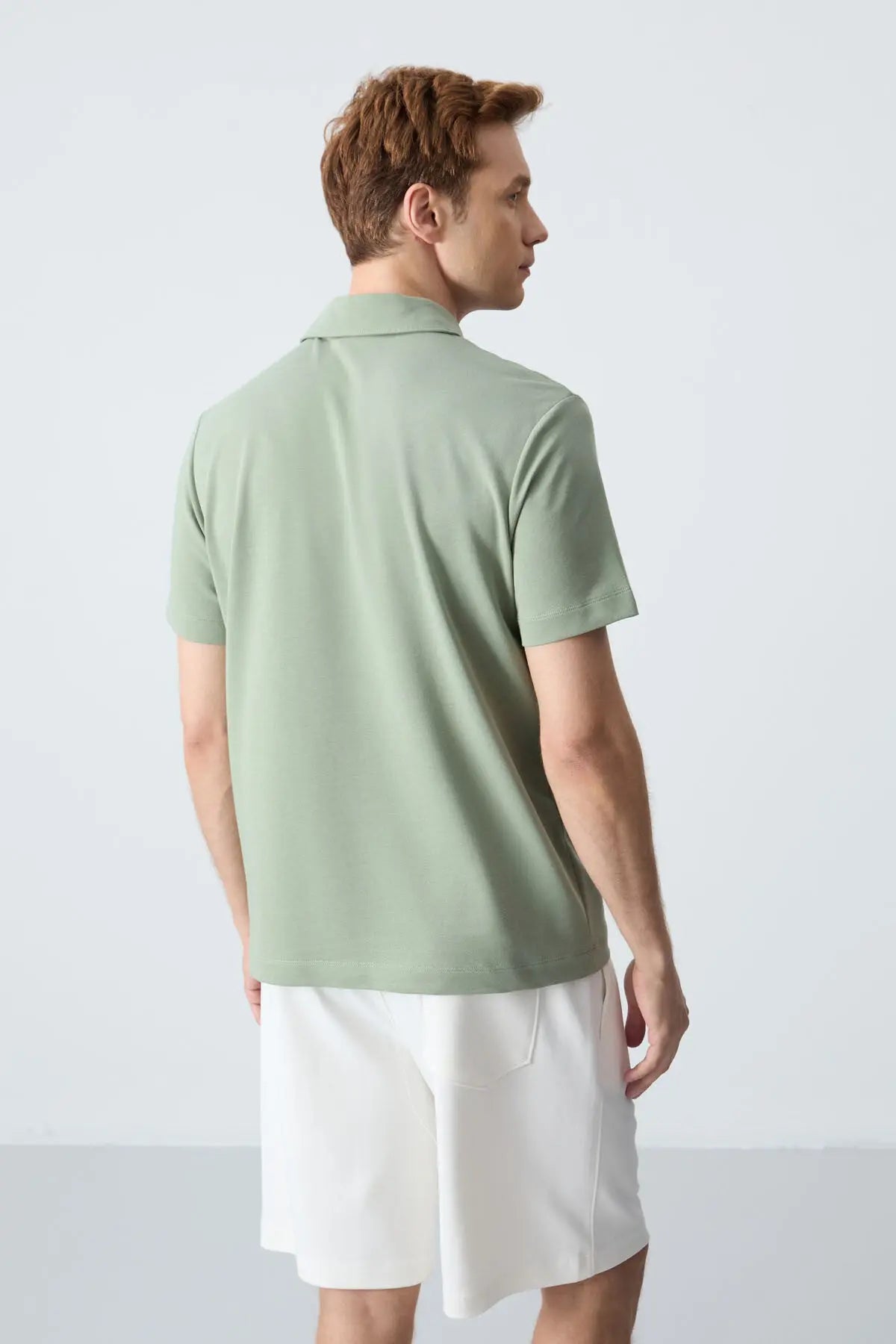 basic göğüs logolu standart kalip triko polo yaka erkek t-shirt - 87768 - Justyol