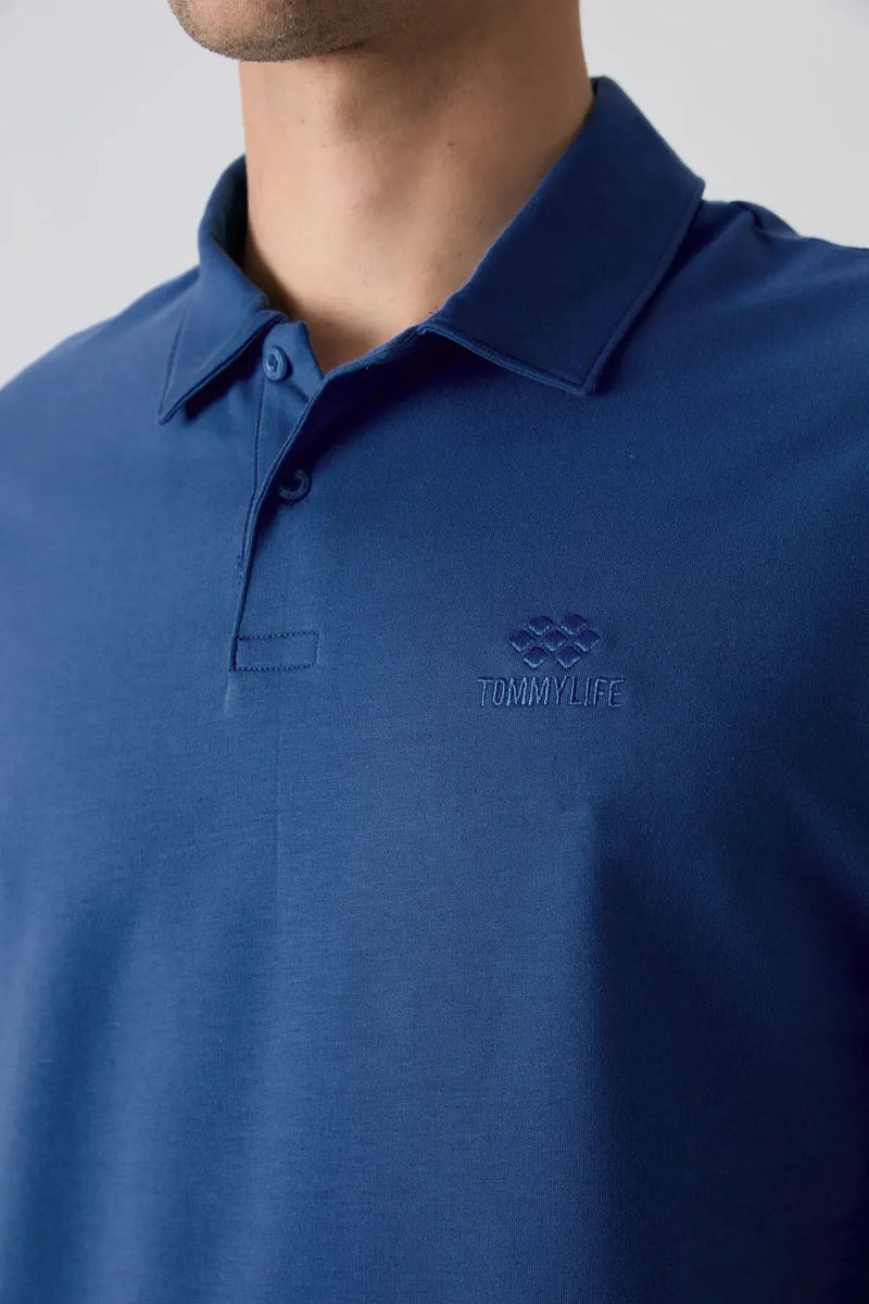 Polo homme en maille avec logo col polo coupe standard- 87748