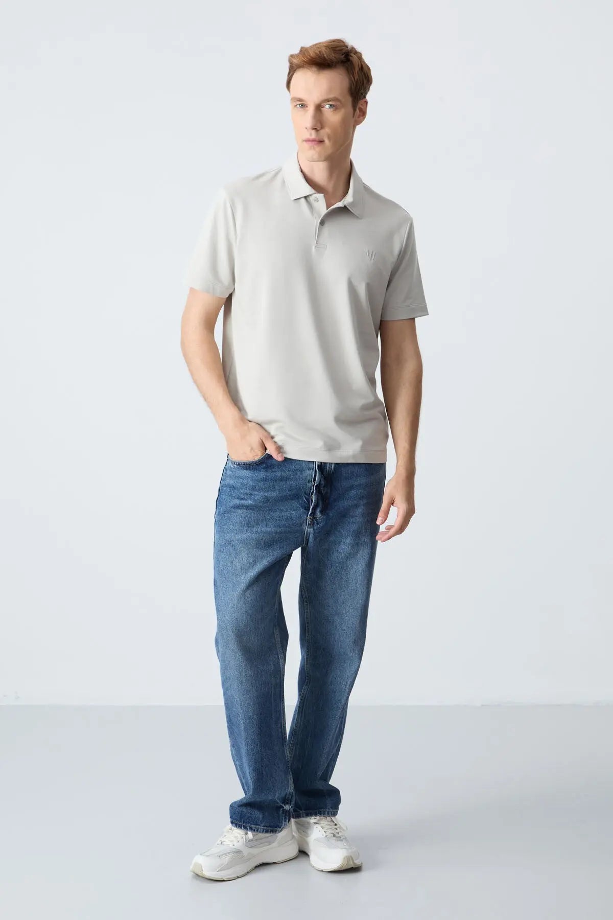basic göğüs logolu standart kalip triko polo yaka erkek t-shirt - 87768 - Justyol