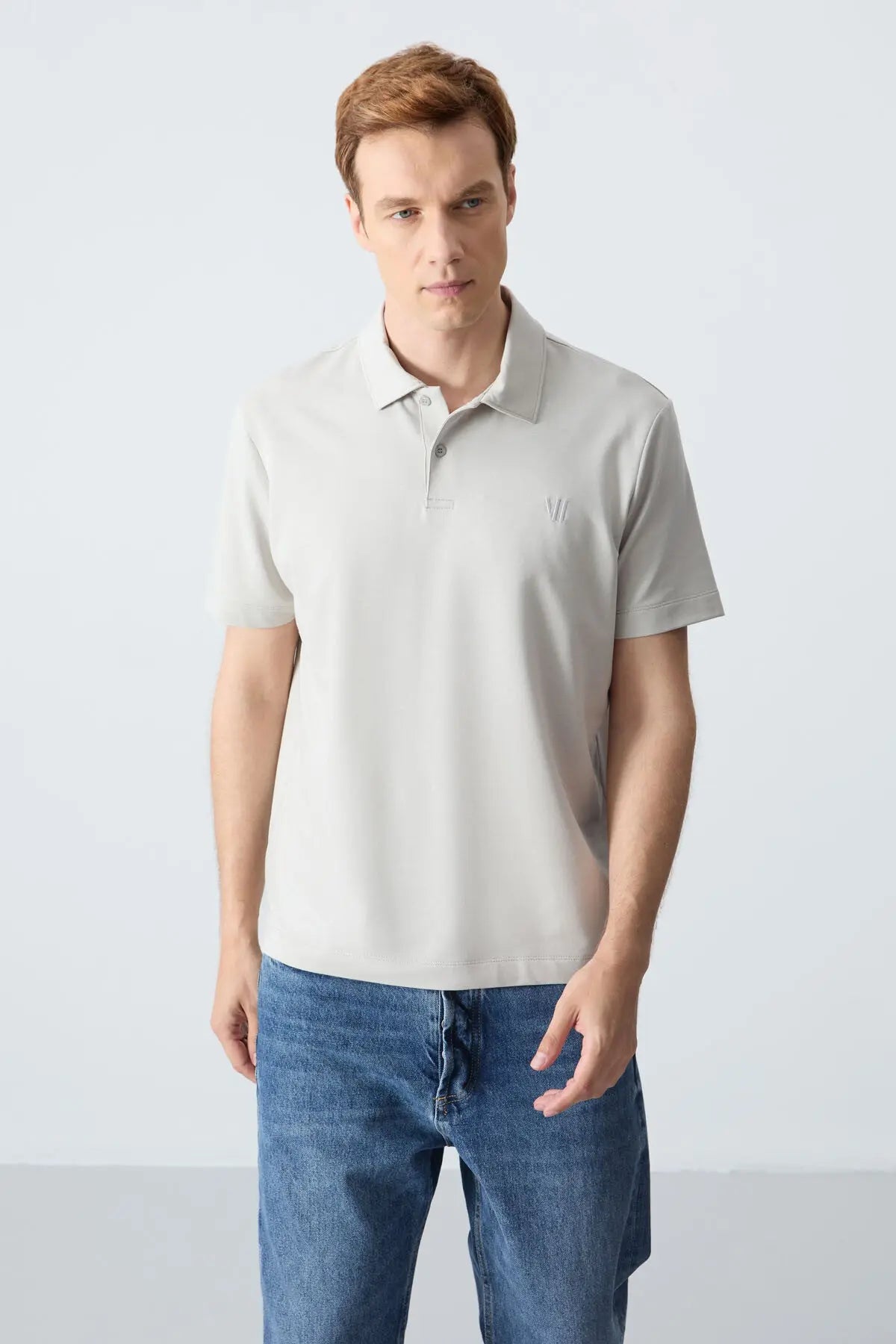 basic göğüs logolu standart kalip triko polo yaka erkek t-shirt - 87768 - Justyol