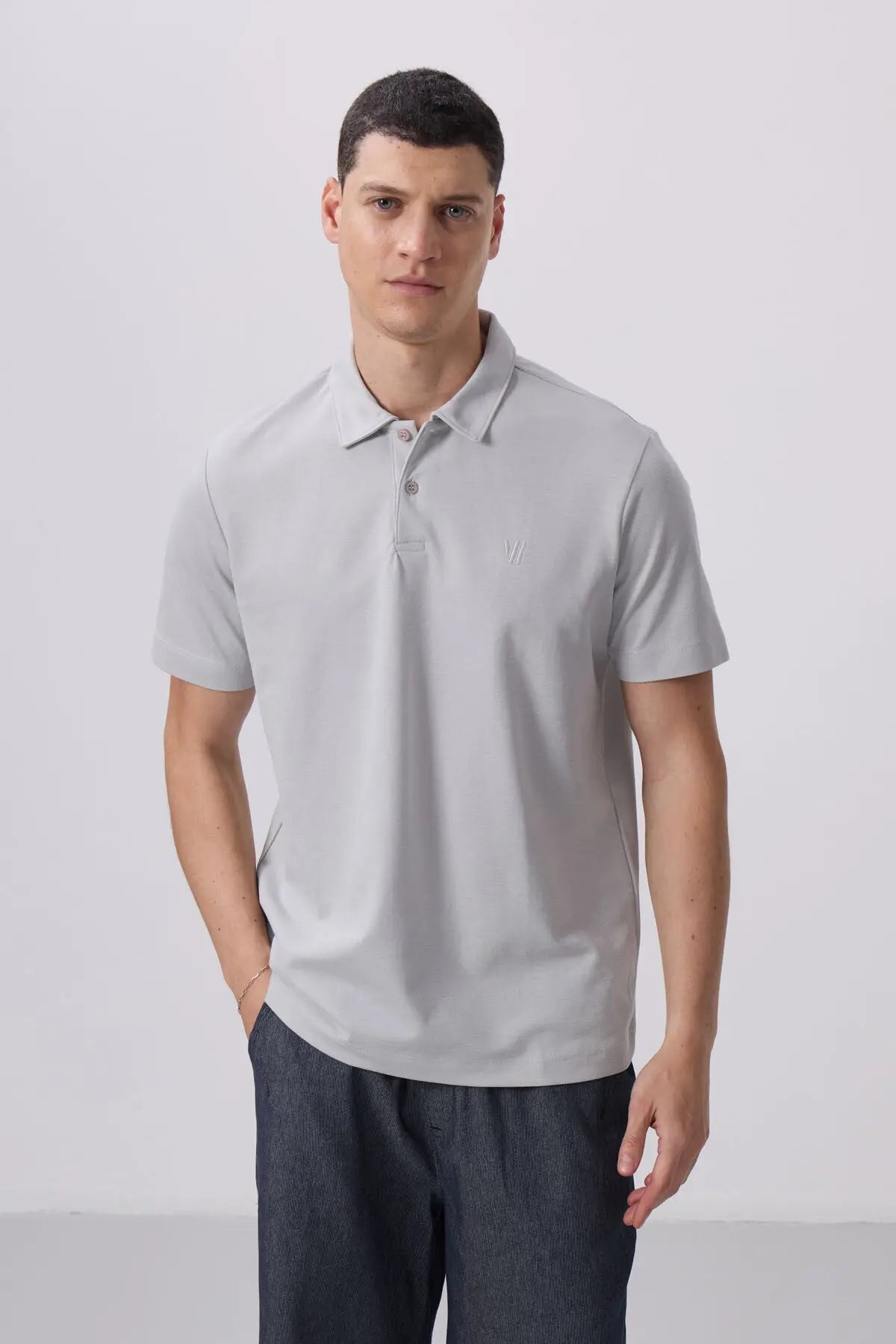basic göğüs logolu standart kalip triko polo yaka erkek t-shirt - 87768 - Justyol