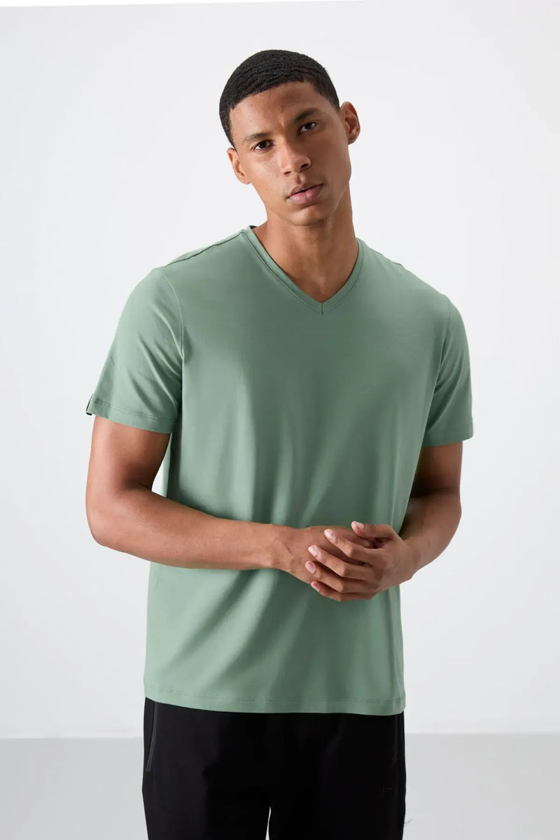 T-shirt homme basique col V manches courtes coupe standard- 87912