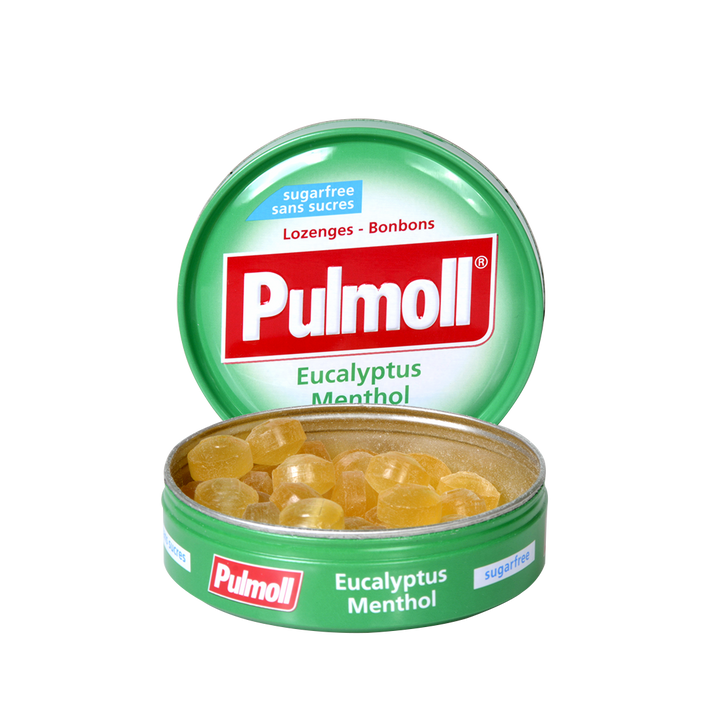 حلوى استحلاب PULMOLL بالأوكالبتوس والمنثول بدون سكر لانتعاش الحلق – 45 غرام