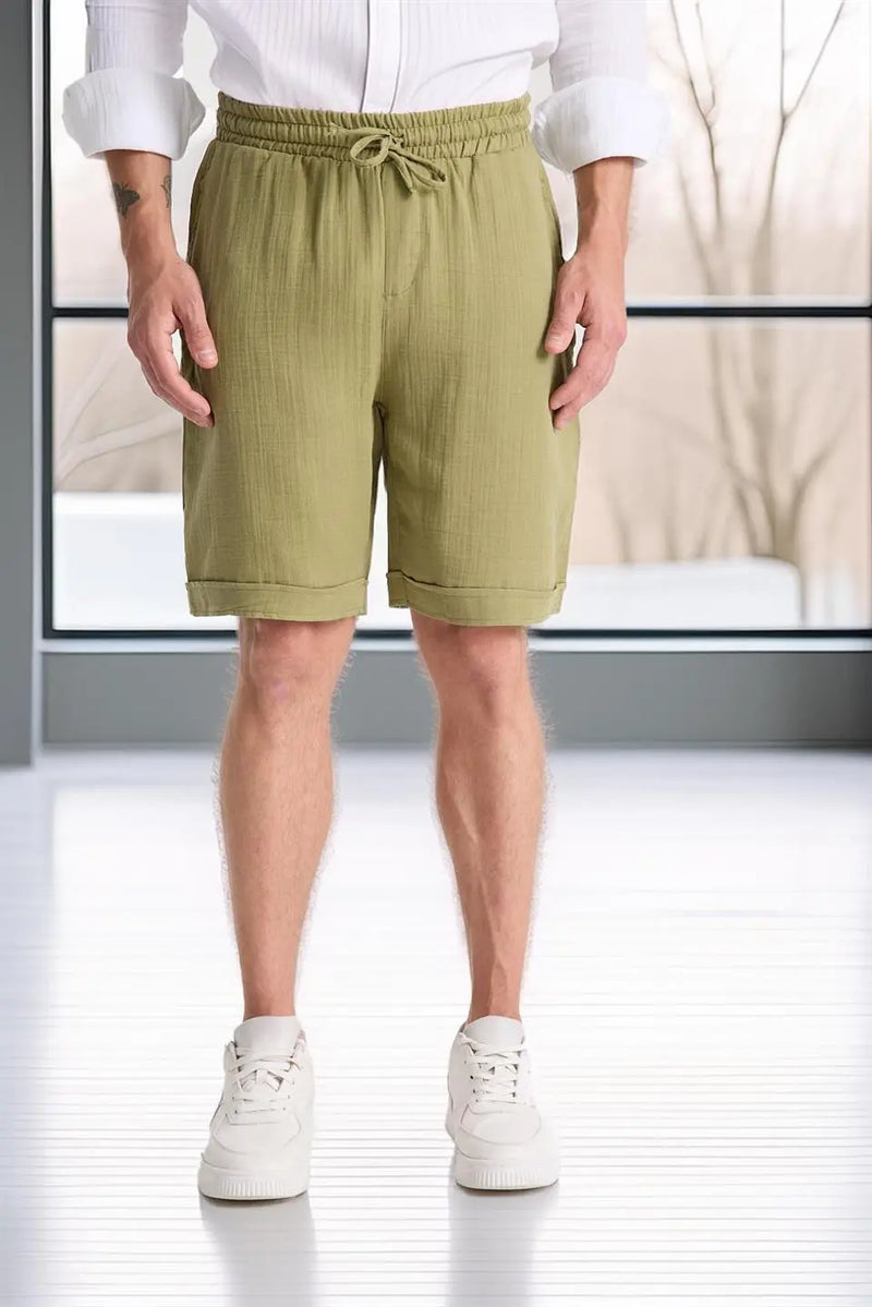 Short Homme en Mousseline de Coton à Revers – Coupe Confort